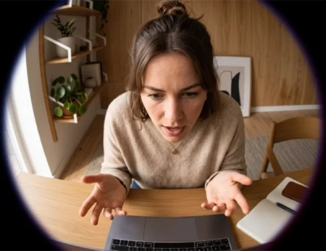A speaker mid-sentence in a Mato session, the frame the dub is re-timed against
