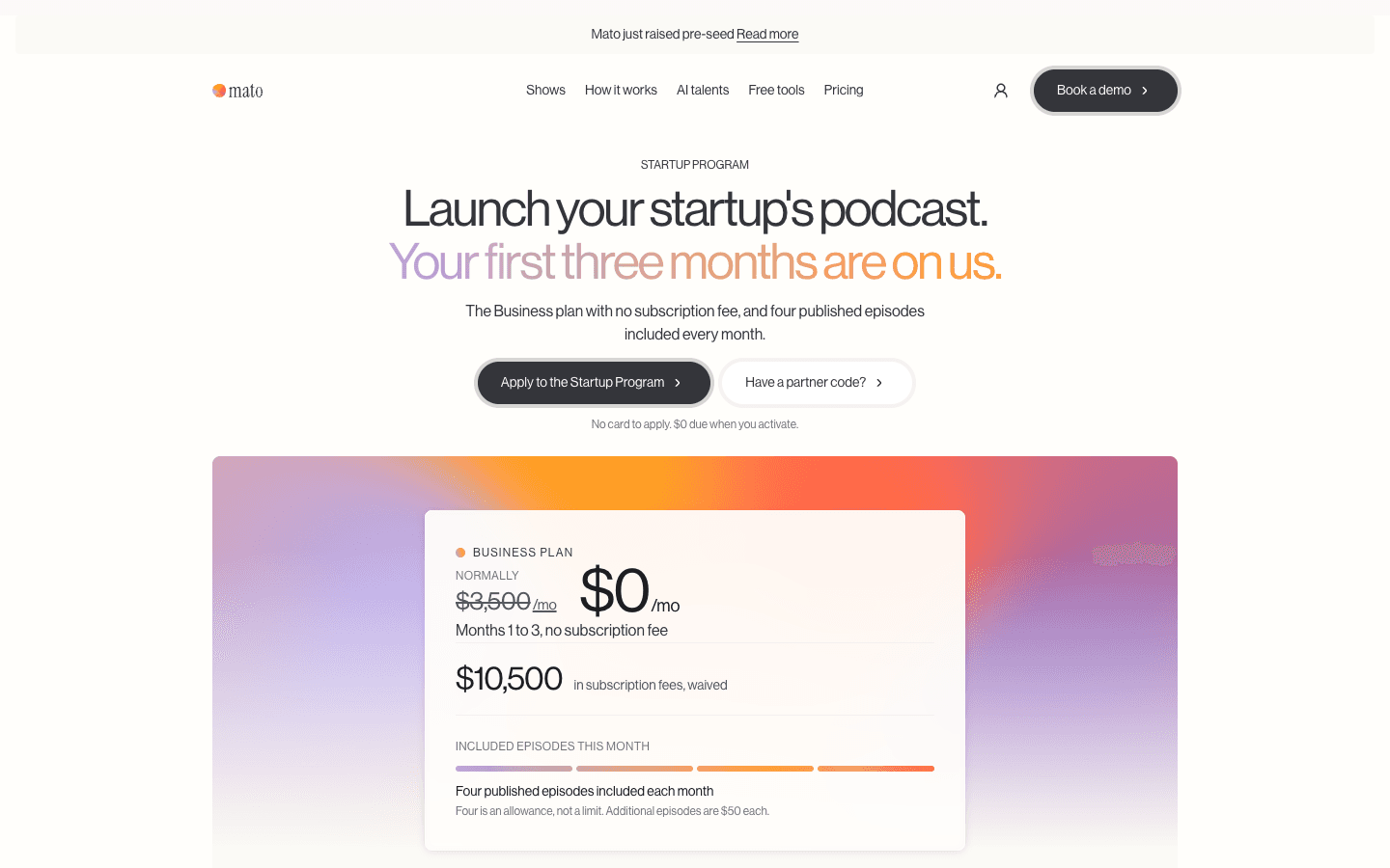 The Mato Startup Program offer