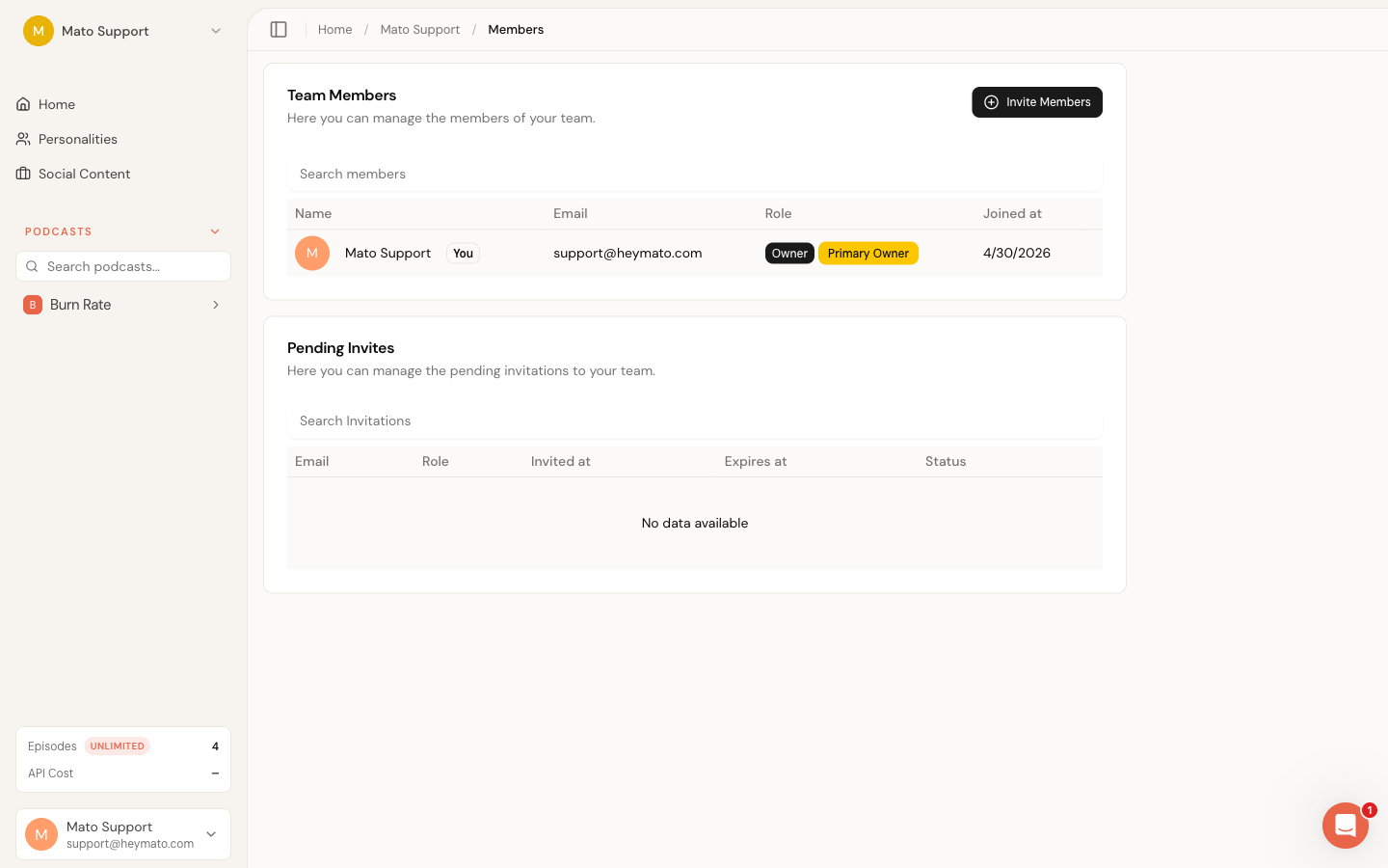 Members page with the Invite Members button