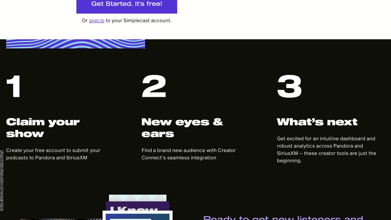 Simplecast Creator Connect explaining the claim and Pandora distribution flow