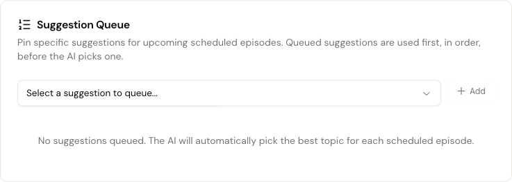 Suggestion queue manager in settings