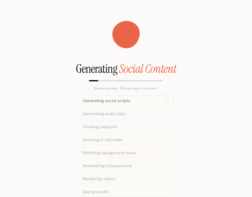 Generation progress screen with step indicators