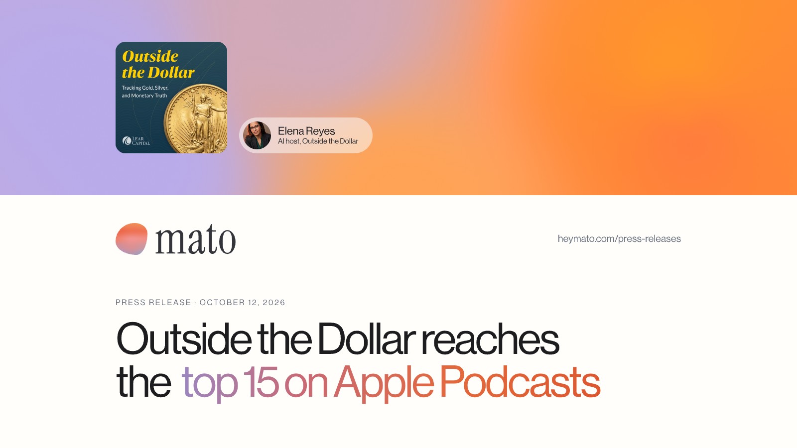 Cover image for Lear Capital's Outside the Dollar Reaches Top 15 on Apple Podcasts Investing Chart